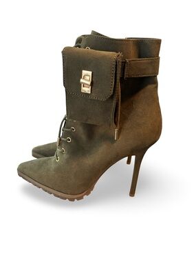 Jennifer Lopez Women's Olive Suede High-Heel Lace-Up Ankle Boots